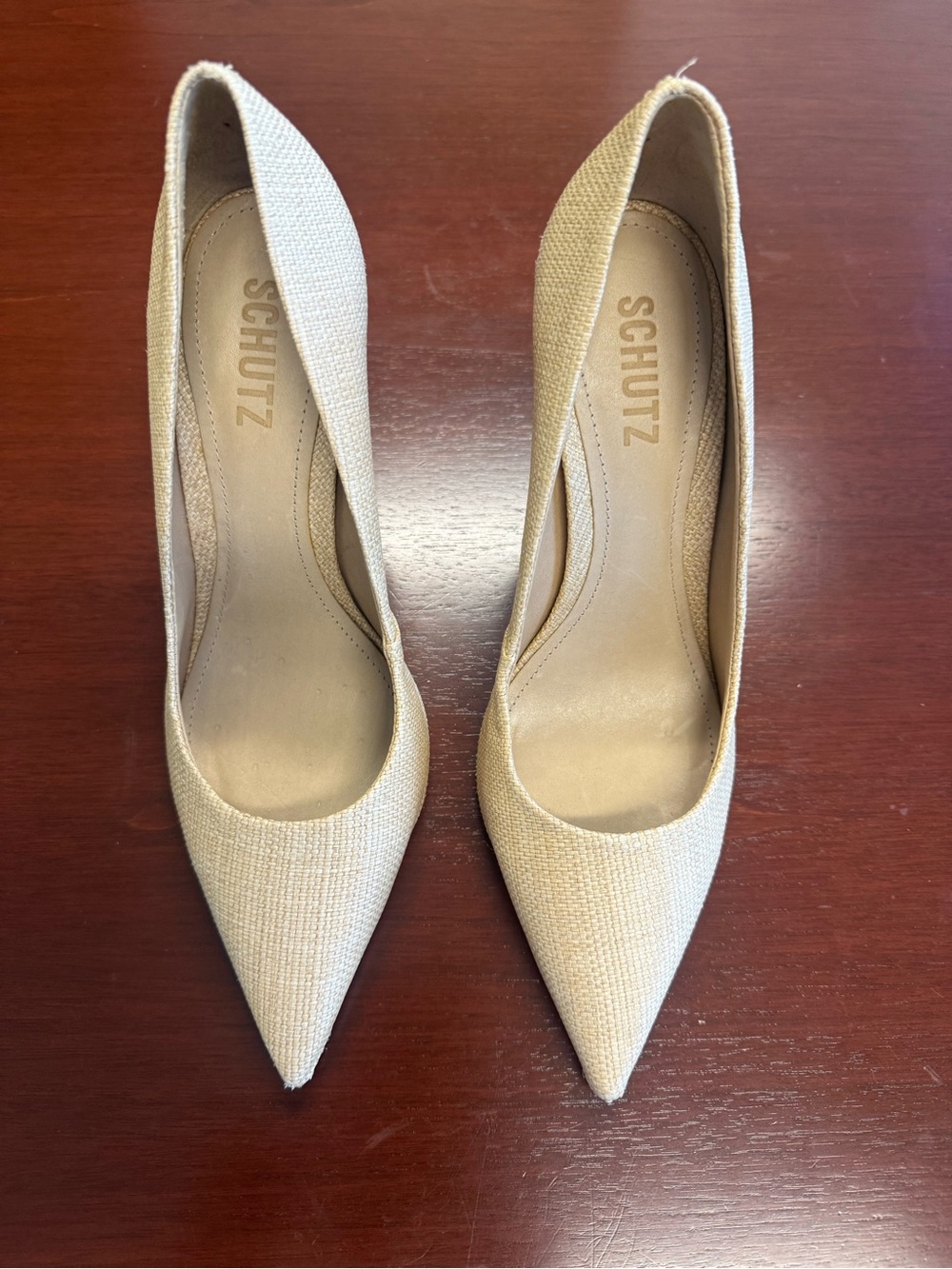 SCHUTZ Natural Woven Pointed Toe Pumps